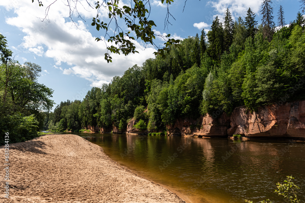 Sandstone Kuku cliffs by the river Gauja, Latvia.