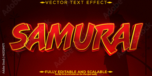 Samurai japan text effect, editable warrior and sword text style