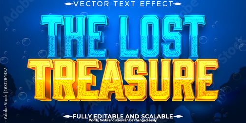 Editable text effect ocean, 3d treasure and water font style