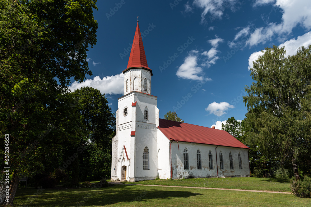 Skujene lutheran church in summer day, Latvia.