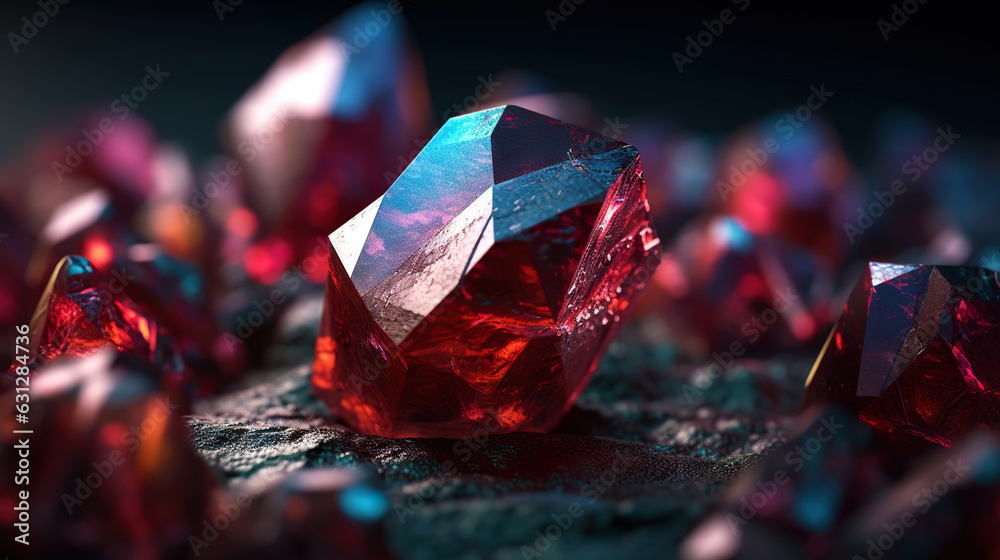 Amazing bright and shiny Cuprite crystal cluster background. Jewel mineral detailed macro. Generative AI Amazing bright and shiny Cuprite crystal cluster background. Jewel mineral detailed macro. Generative AI
