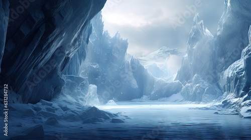  a large ice cave filled with lots of ice and water. generative ai