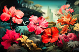 an artwork featuring tropical plants