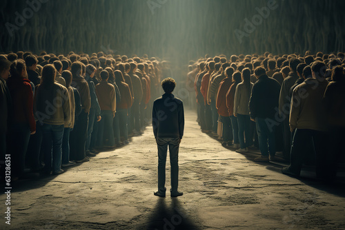 Social anxiety illustrated by an individual keeping distance in a crowd, showing the difficulty of interpersonal connection when dealing with anxiety photo