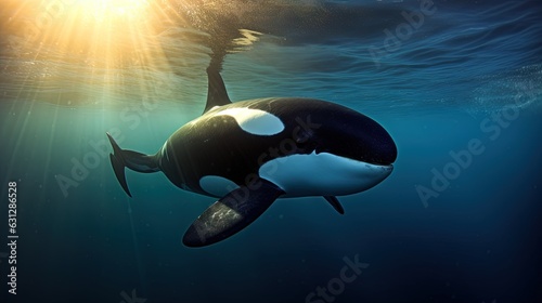  an orca whale swims under the water s surface.  generative ai