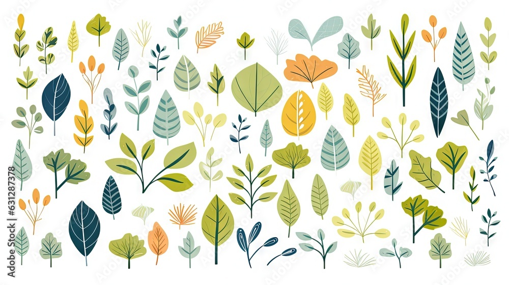  a collection of different colored leaves on a white background with a white background.  generative ai
