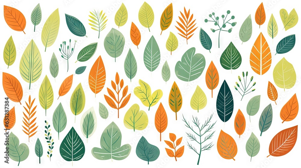  a collection of different colored leaves on a white background with a white background.  generative ai