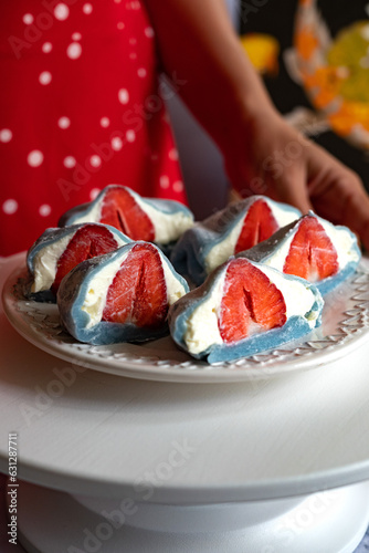 Japanese mochi with cream cheese and strawberries