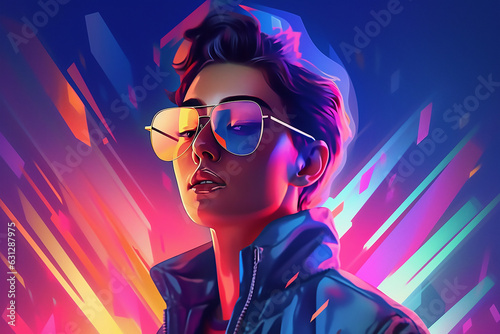 illustration of a hip person with cyberpunk style clothes