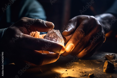 illustration of a person's hand mining raw diamond photo