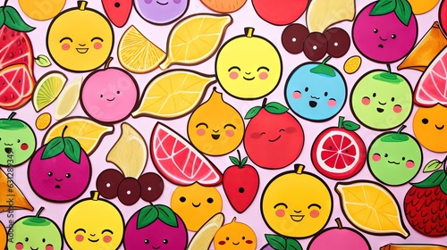  a bunch of fruit cut out of paper on a pink background. generative ai