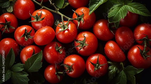 Ripe fresh tomatoes seamless background. Top view, ai generated