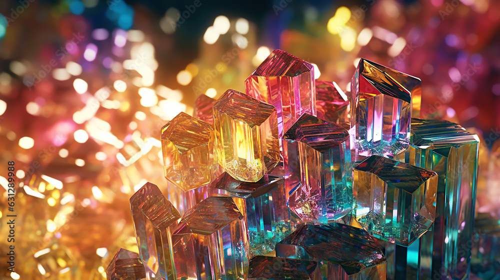 Amazing bright and shiny Bismuth crystal cluster background. Jewel mineral detailed macro. Generative AI
