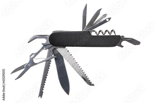 Multifunctional folding knife isolated on white background photo