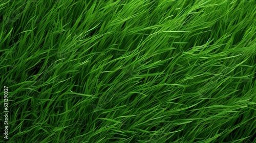  a close up view of a green grass field with lots of leaves. generative ai