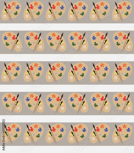 seamless pattern, palettes with brushes for painting