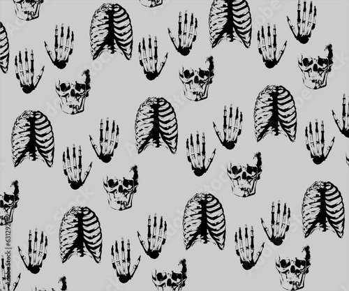 pattern with skull, hand bones and chest bones