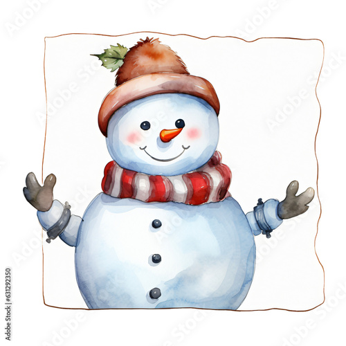 snowman clipart in watercolor painting design in fronat of a sign with copy space isolated against transparent background photo