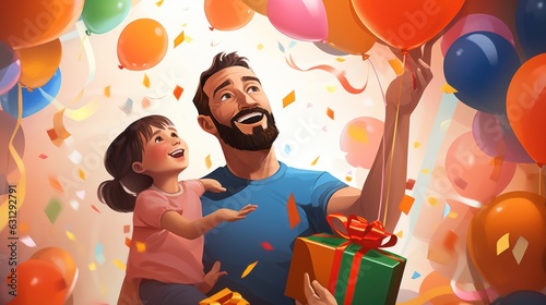Joyful Father's Day Illustration: Celebrating with Children in a Vibrant Display. Generative AI