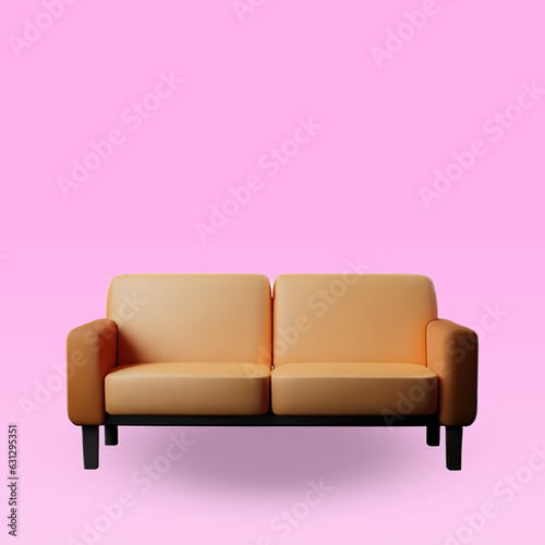 Isometric of a sofa clipping path on pink Isolated background. Generative AI.