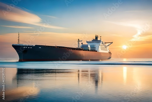 cargo ship at sunset generated by AI technology 