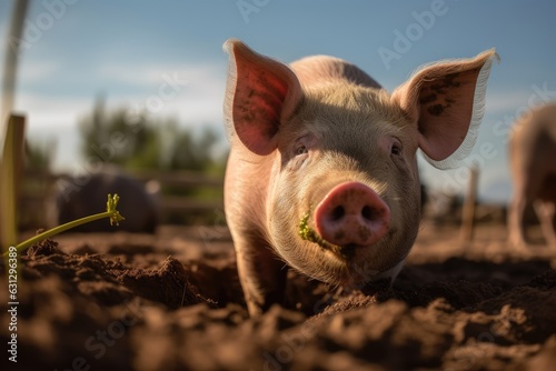 Gluttonous pigs feast in the field., generative IA