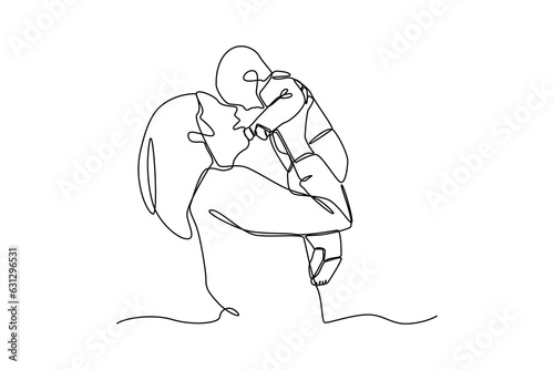 Baby sitter picks up the baby, hand drawn doodles logo. Nanny minimalist concept. isolated vector illustration.