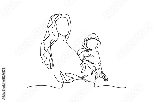 Baby sitter carrying baby, hand drawn doodles logo. Nanny minimalist concept. isolated vector illustration.