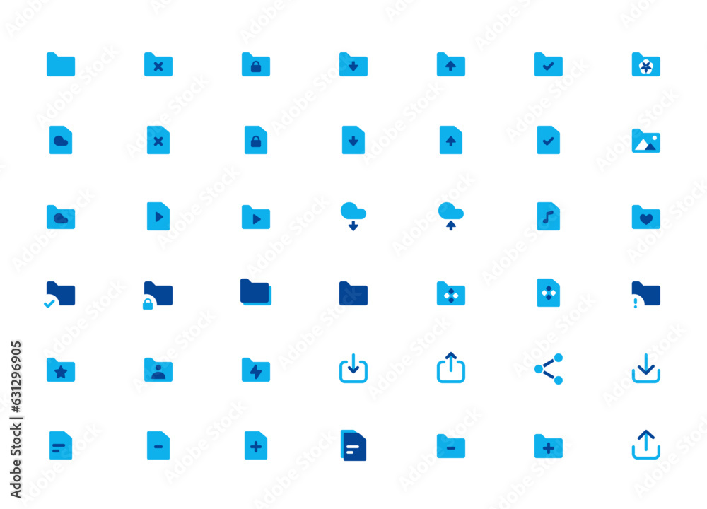 Folders flat line icons set. File catalog, cloud, document search, folder synchronization, local network vector illustrations. Editable Strokes