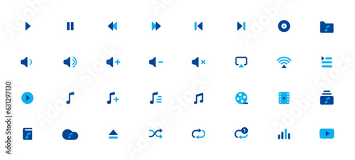 Music, Media player icons. Music, interface, design media player buttons collection. Vector Illustration.