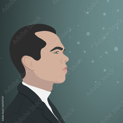 A set of stylish men in profile. Abstract male portrait, face side view. Head businessman. Stock vector illustration in flat style.