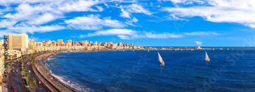 Obraz na płótnie Coastline of Alexandria and the Mediterranean sea, aerial view, Egypt w salonie