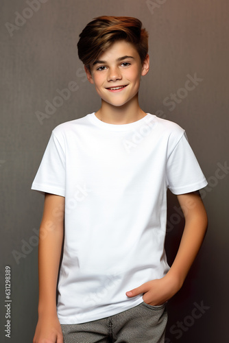 White t-shirt mockup for teens and young adults,male teen model wearing blank tshirt with space for your design, lettering or logo.