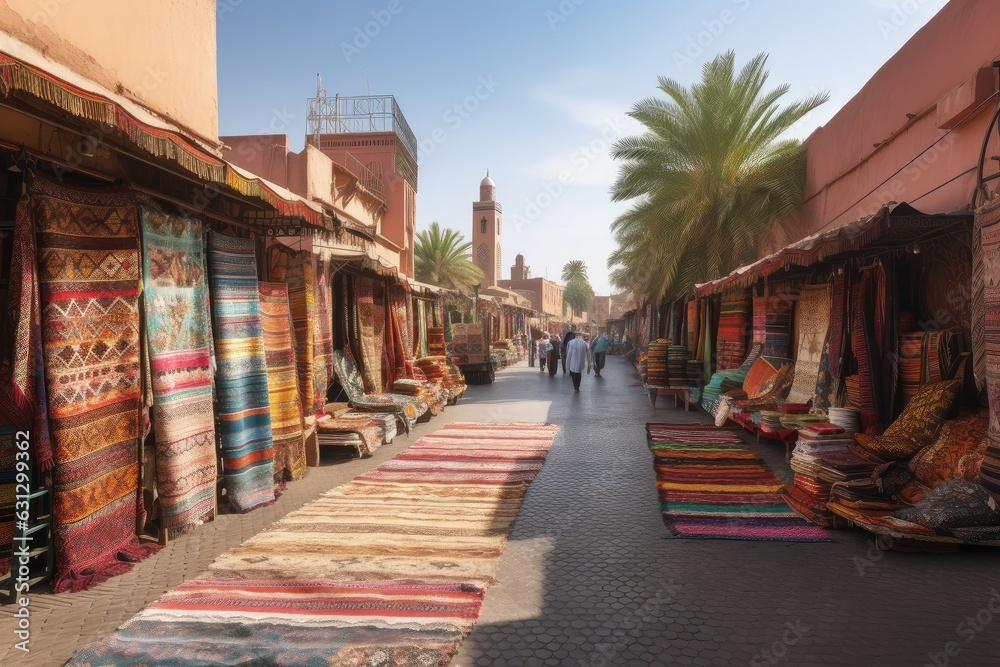 Marrakech: Vibrant markets, ornate architecture and an imposing mosque., generative IA