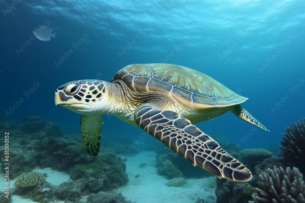 Sea turtle swimming underwater.Generative AI Image Sea turtle swimming underwater.Generative AI Image