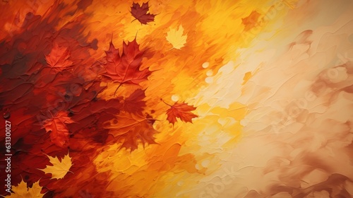 Captivating image of autumn-colored paint splatters on a canvas symbolizing autumn leaves falling. Generative AI