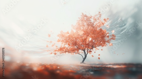 Abstract image of a tree in autumn with falling leaves, emphasized with a blurring effect. Generative AI © Jane Kelly