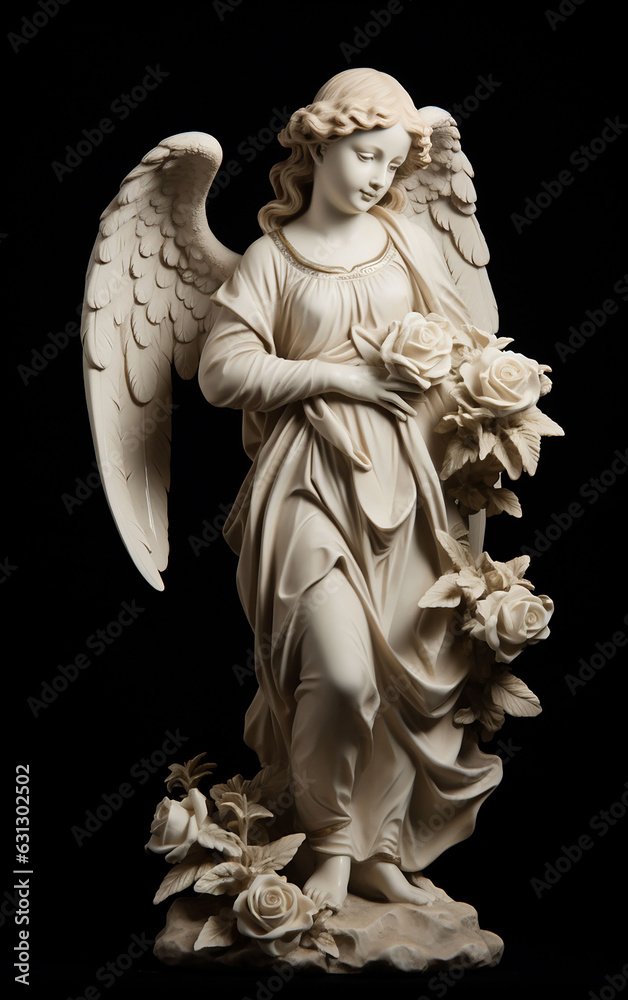 Obraz premium An artfully sculpted representation of a guardian angel, standing as a tangible symbol of heavenly protection and benevolence, offering solace and reassurance to those who encounter it.