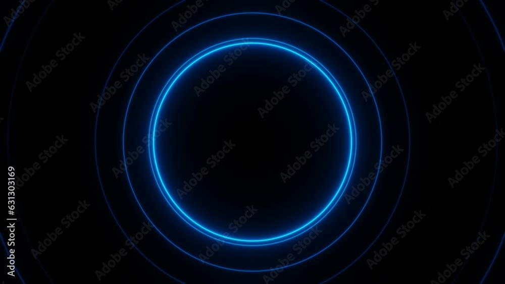 Blue neon circle waves loop animation background