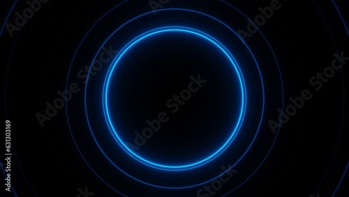 Blue neon circle waves loop animation background