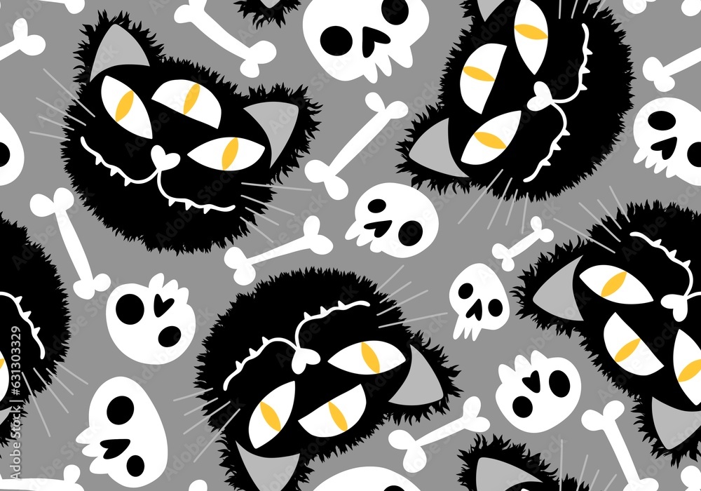 Halloween cartoon cats seamless pumpkins and ghost and monsters vampire pattern for fabrics and wrapping paper