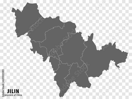 Blank map Province Jilin of China. High quality map Jilin with municipalities on transparent background for your web site design, logo, app, UI. People's Republic of China. EPS10.