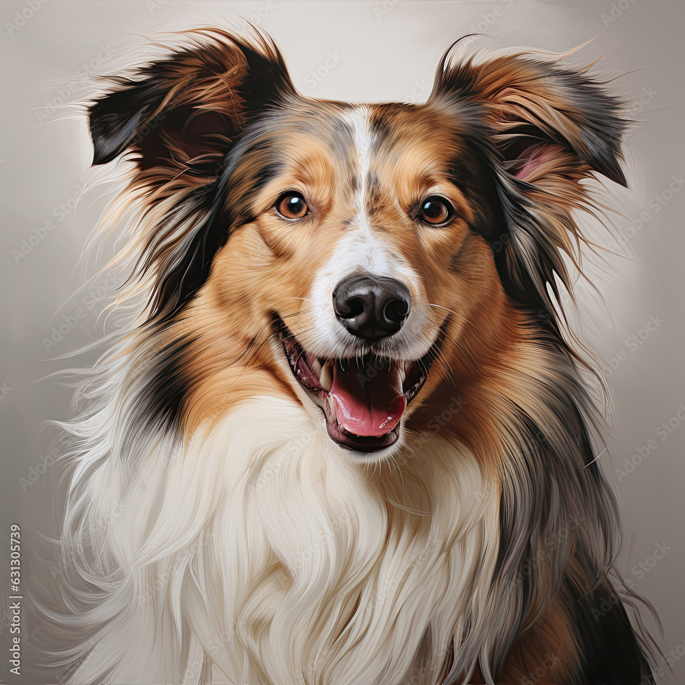 Sheltie Dog Breed Portrait Illustration Close Up