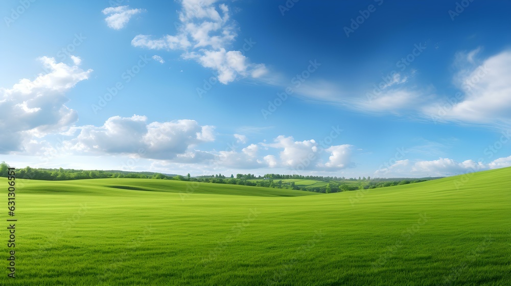 Panoramic View of a beautiful green Field and a Cloudy Sky Panoramic View of a beautiful green Field and a Cloudy Sky