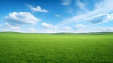 Panoramic View of a beautiful green Field and a Cloudy Sky