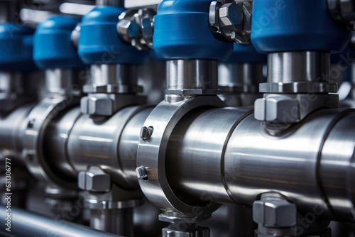 Extremely close-up shot of a pneumatic actuator valve with compressed air hissing through the metal pipes to produce a smooth and effective movement