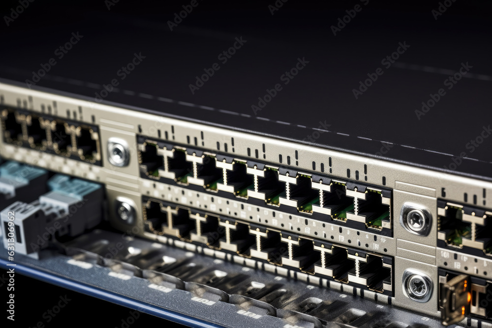 An industrial switch with blinking LEDs is shown in detail in