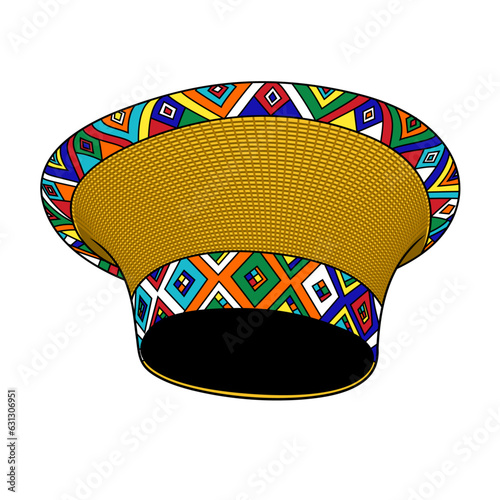Zulu African wide basket hat yellow with beaded bands vector image