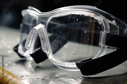 Detail of a macro photograph of industrial safety goggles photo