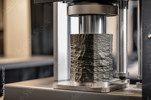 An abrasion test device in extreme close-up, showing the surface details and texture of a sample being tested